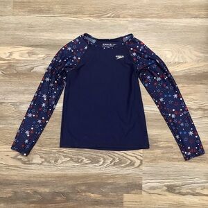 Speedo Blue Star Print UPF50+ Long Sleeve Rash Guard Unisex Medium